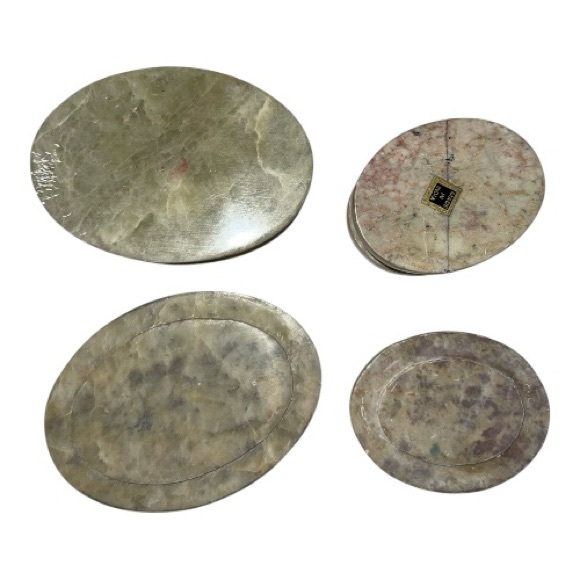 Floral Inlay Decorative Hand Carved Soapstone Trinket Boxes Set of Two - Picture 4 of 5